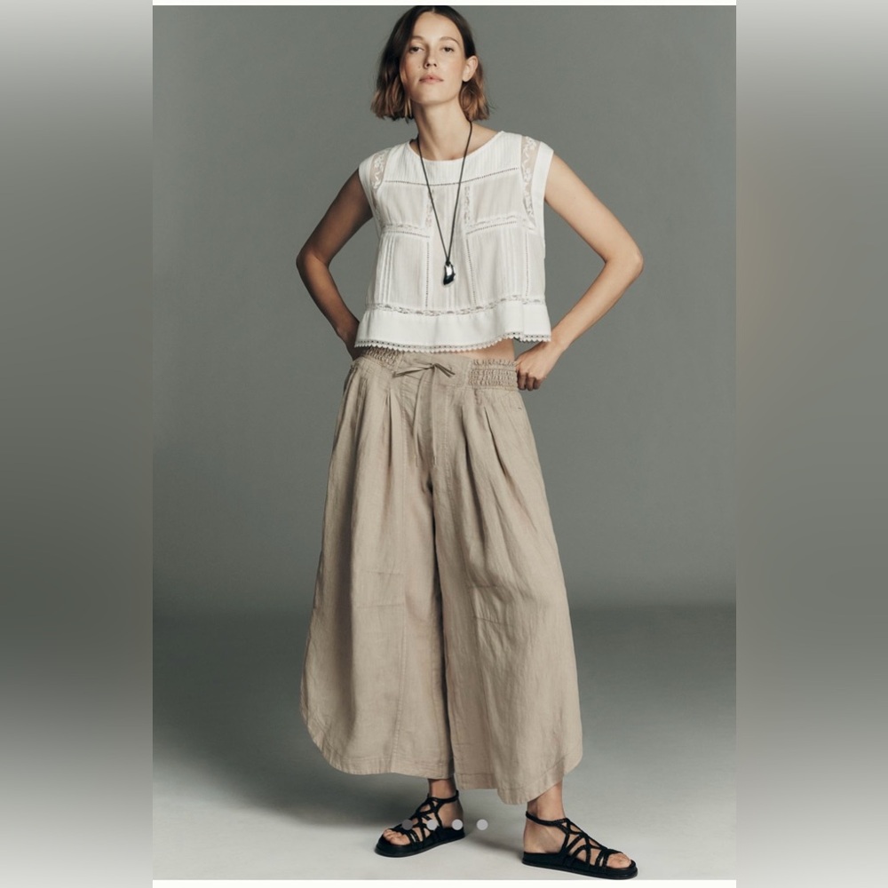 NWT Antropologie Ruched Linen Parachute Pants L